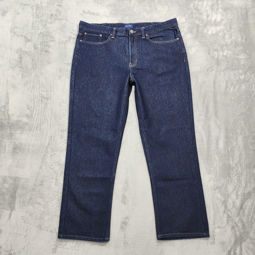 Vintage Basic Editions Jeans Mens 38x30 Blue Dark Wash Relaxed Straight Casual